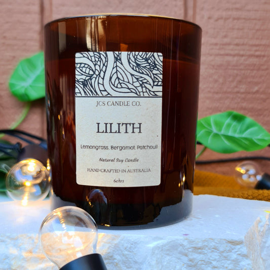 lilith scented candle, front view, close up